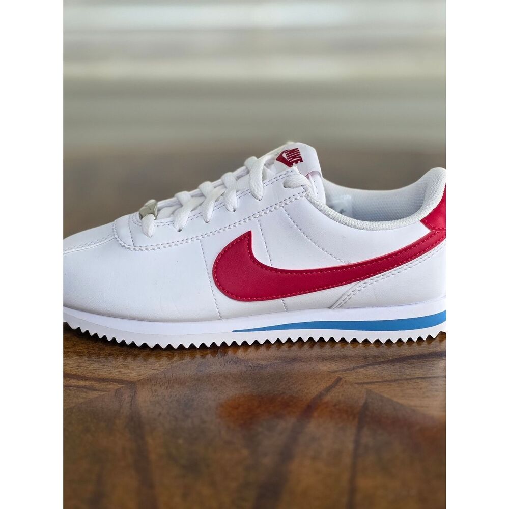 Nike Cortez Leather Forrest Gump Kids Shoes White Red Blue Size 2.5Y Brand New - Picture 7 of 16